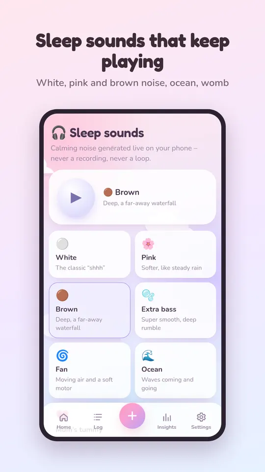 Sleep sounds: white, pink and brown noise